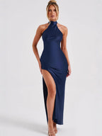 NALA | Elegante vestido largo de satén con escote halter