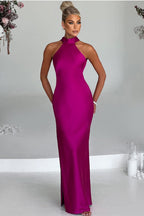 NALA | Elegante vestido largo de satén con escote halter