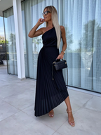 ELISA | Vestido midi plisado de un hombro