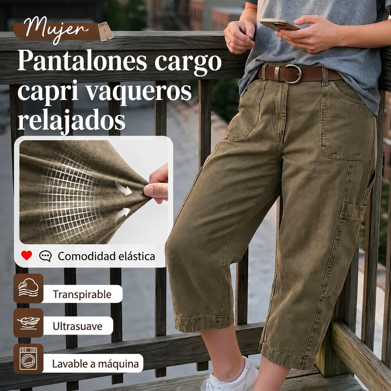 −50% por tiempo limitado⏰👖 | Pantalones capri cargo casuales para mujer: pantalones cómodos de 3/4 de largo con muchos bolsillos, perfectos para el día a día, viajes y verano ☀️