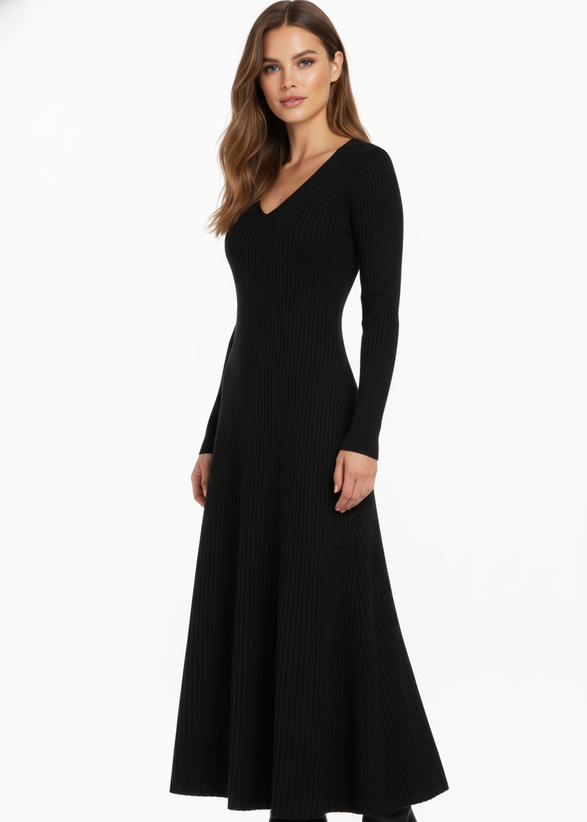 SIENA | VESTIDO MIDI DE PUNTO ACANALADO