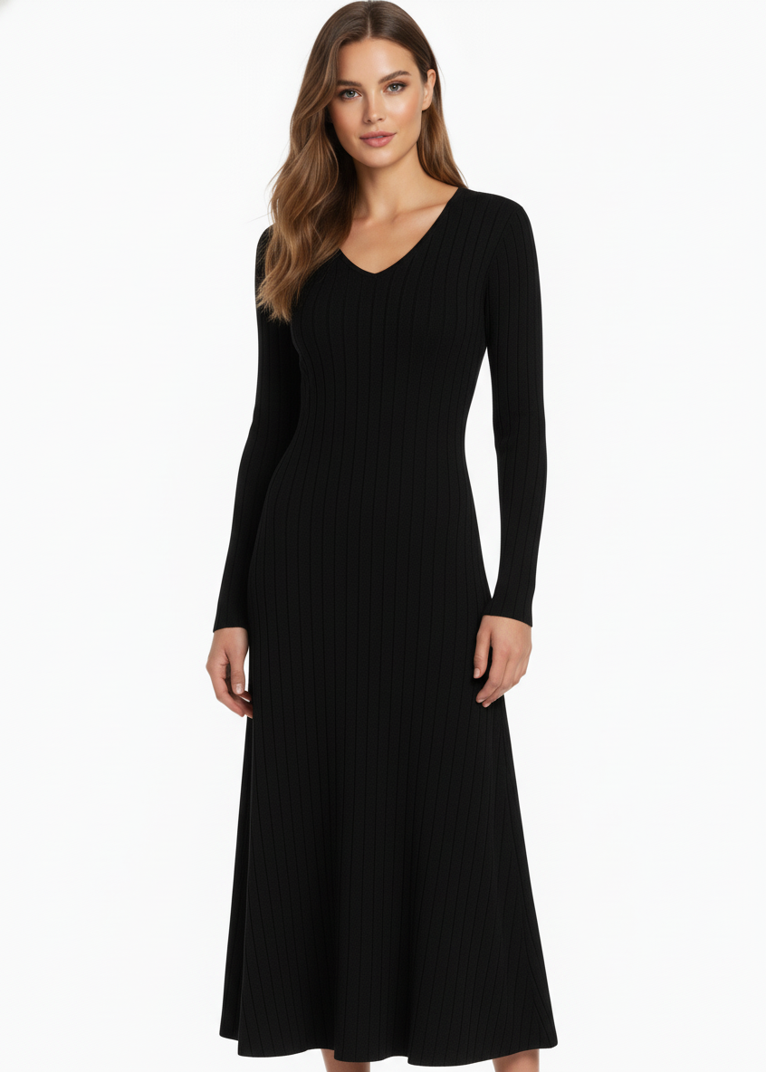 SIENA | VESTIDO MIDI DE PUNTO ACANALADO