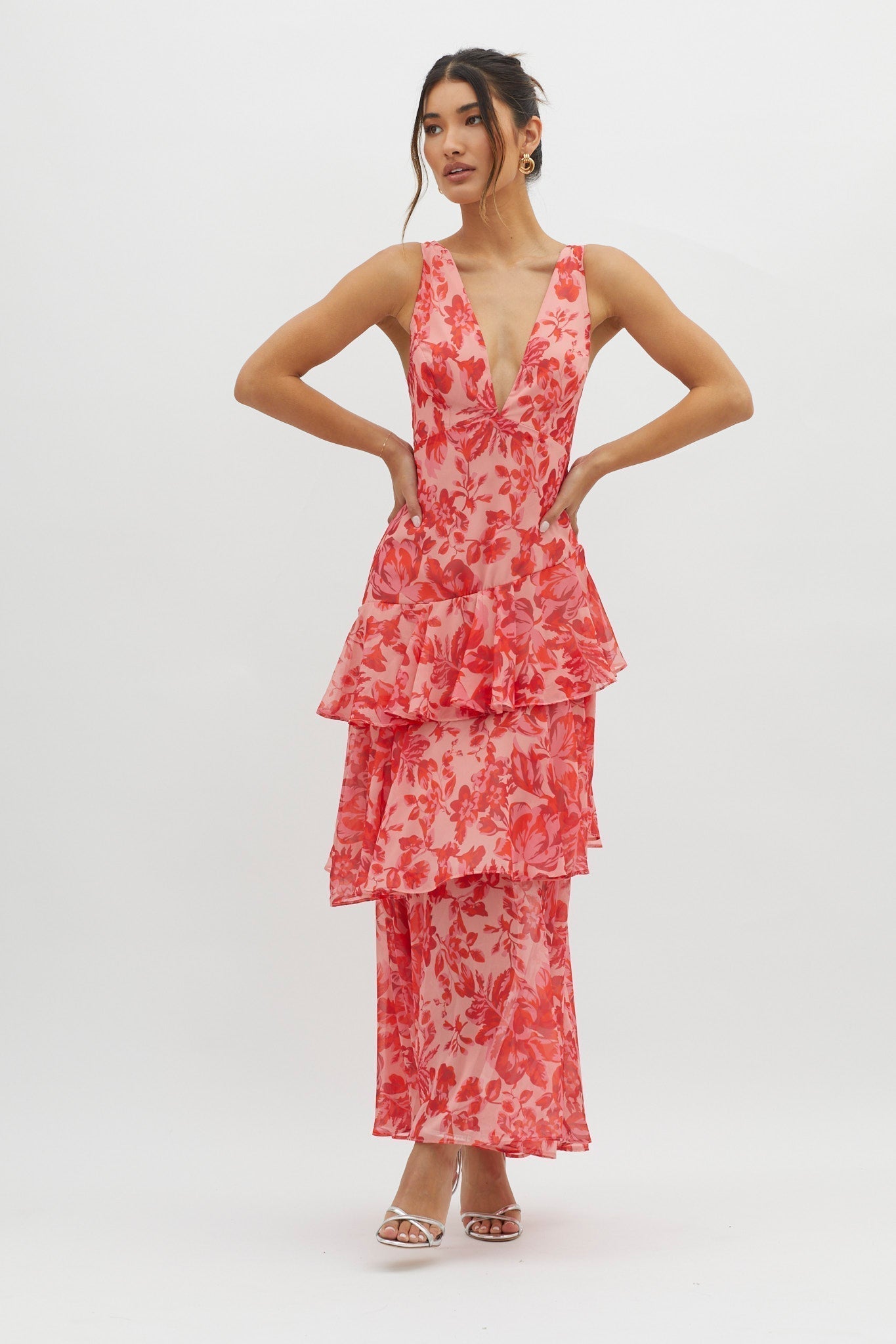 LISA | Vestido largo floral con volantes