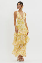 LISA | Vestido largo floral con volantes