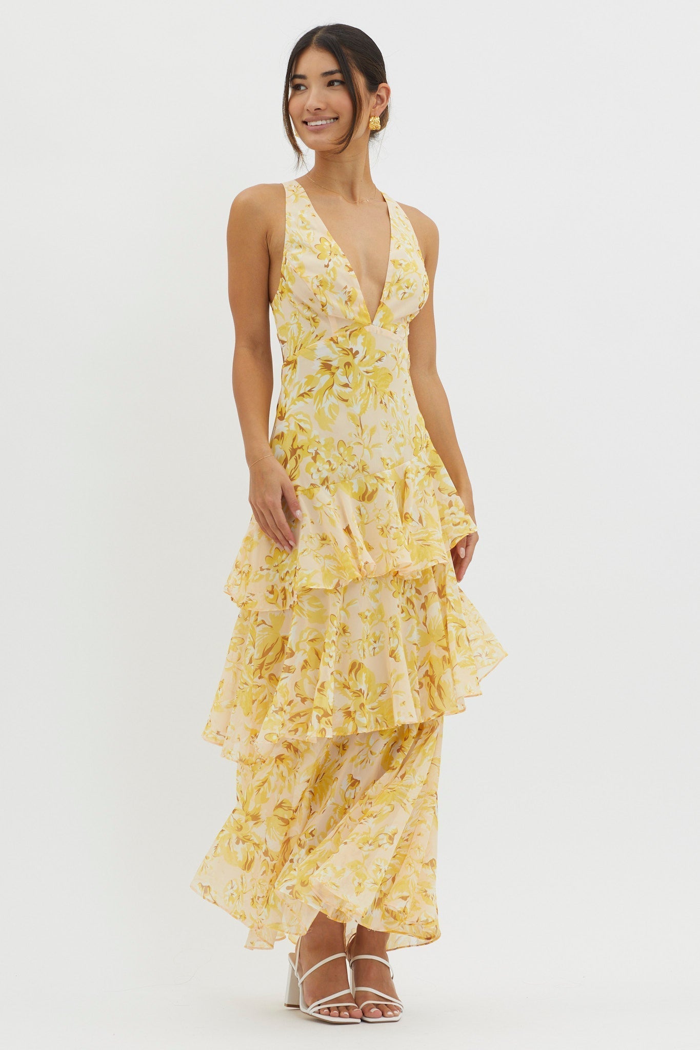 LISA | Vestido largo floral con volantes