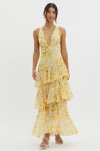 LISA | Vestido largo floral con volantes