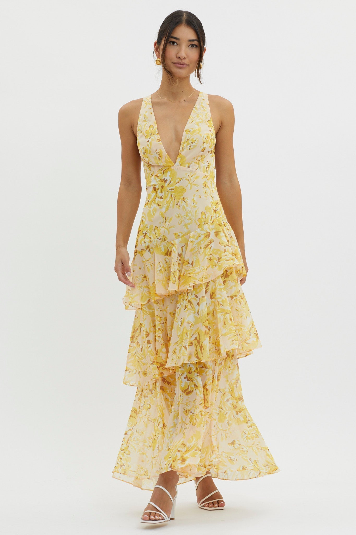 LISA | Vestido largo floral con volantes