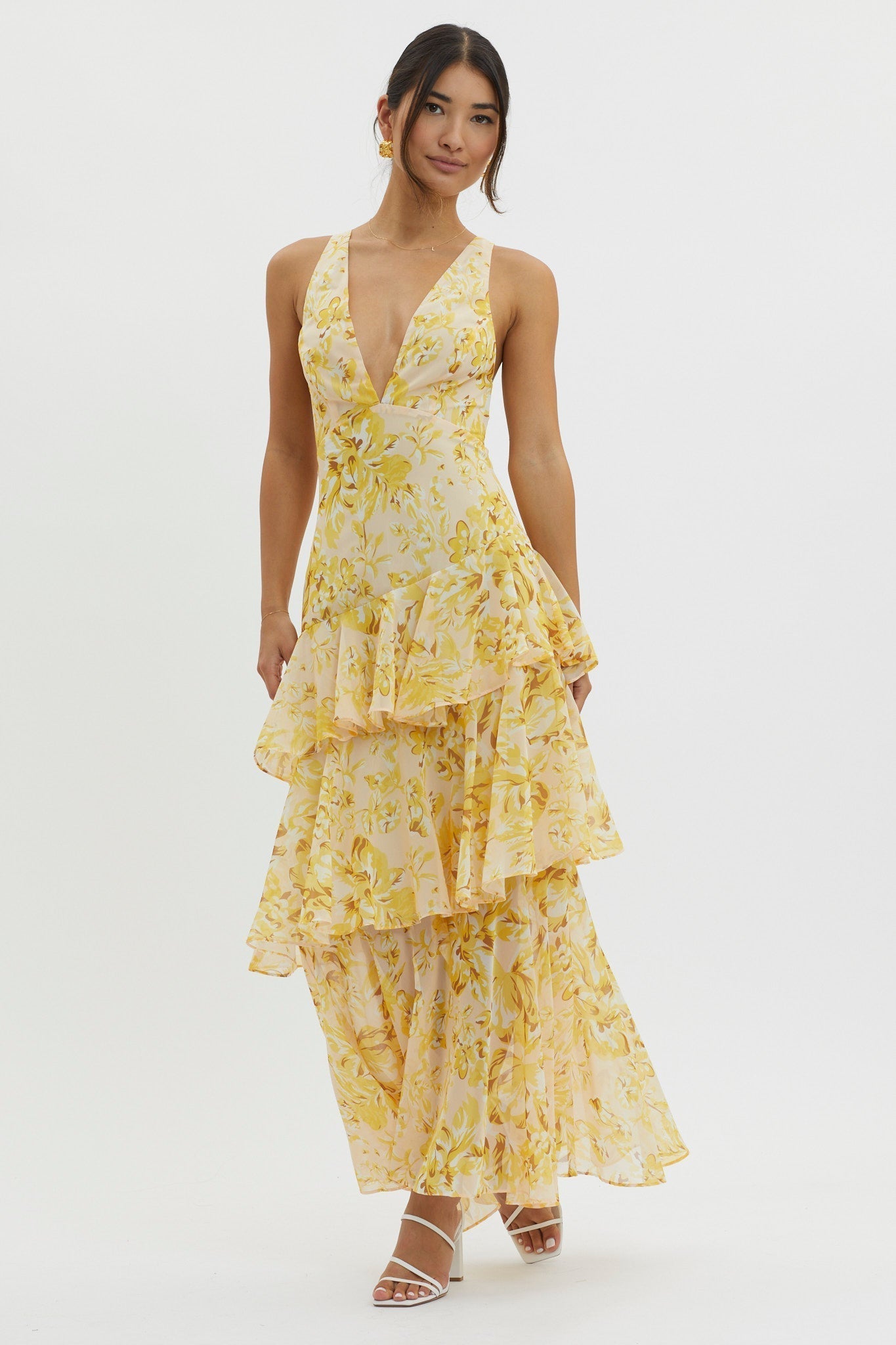 LISA | Vestido largo floral con volantes