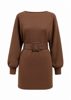 VESTIDO CORTO DE PUNTO CON CINTURÓN