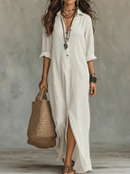 SOLINE™ | VESTIDO LARGO MAXI NEGRO CON BOTONES