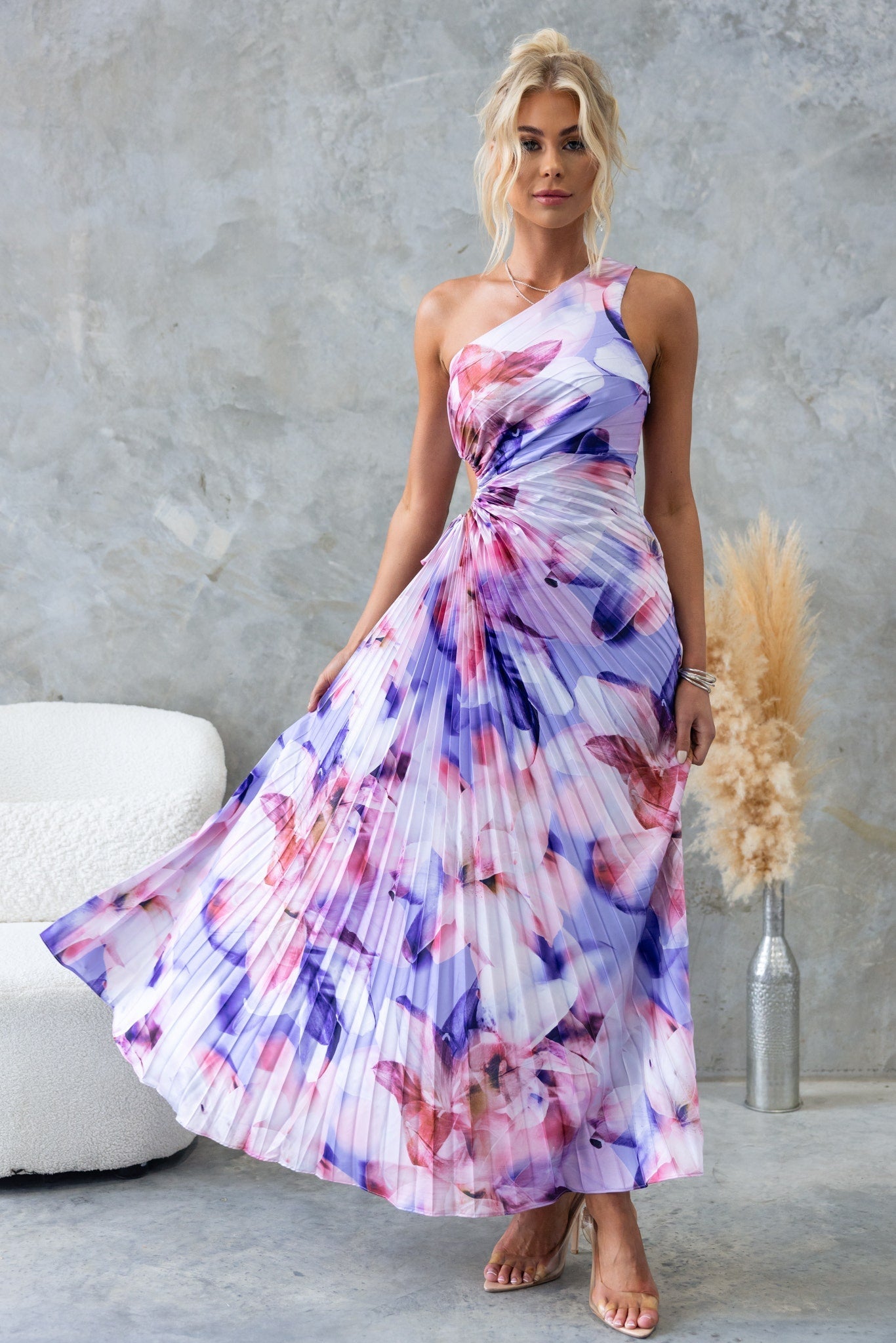 ELISA | Vestido midi plisado de un hombro