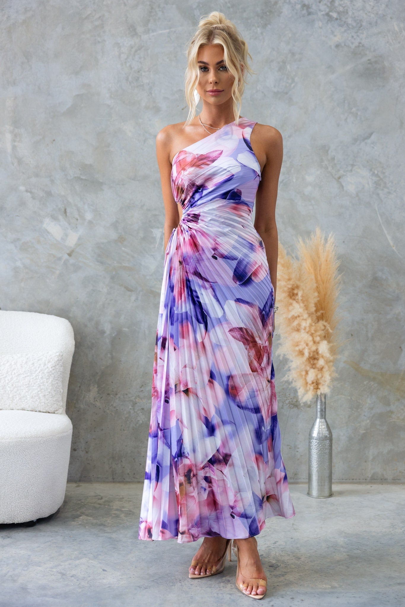 ELISA | Vestido midi plisado de un hombro