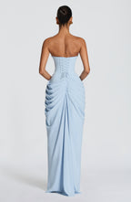 ANA | Vestido maxi elegante con drapeado y abertura alta