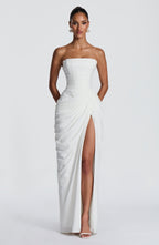 ANA | Vestido maxi elegante con drapeado y abertura alta