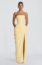 ANA | Vestido maxi elegante con drapeado y abertura alta