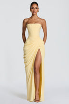 ANA | Vestido maxi elegante con drapeado y abertura alta