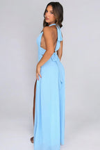LOLA | Elegante vestido largo con cuello halter y abertura alta