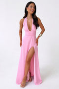 LOLA | Elegante vestido largo con cuello halter y abertura alta