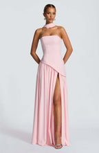 LINA | Vestido maxi sin tirantes con abertura alta