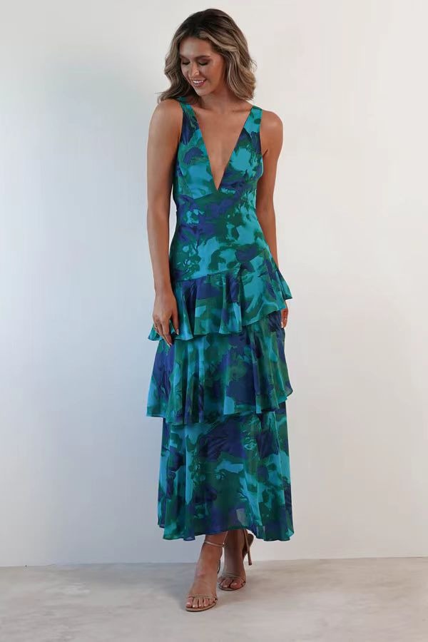 LISA | Vestido largo floral con volantes