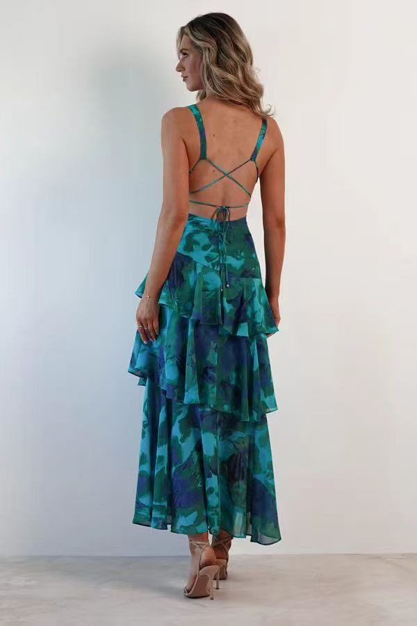LISA | Vestido largo floral con volantes