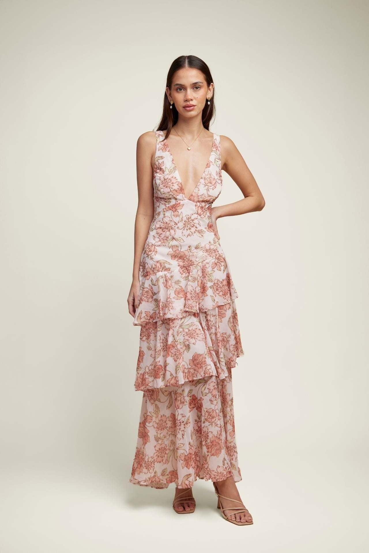 LISA | Vestido largo floral con volantes