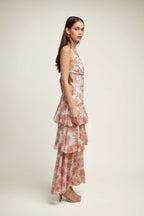 LISA | Vestido largo floral con volantes