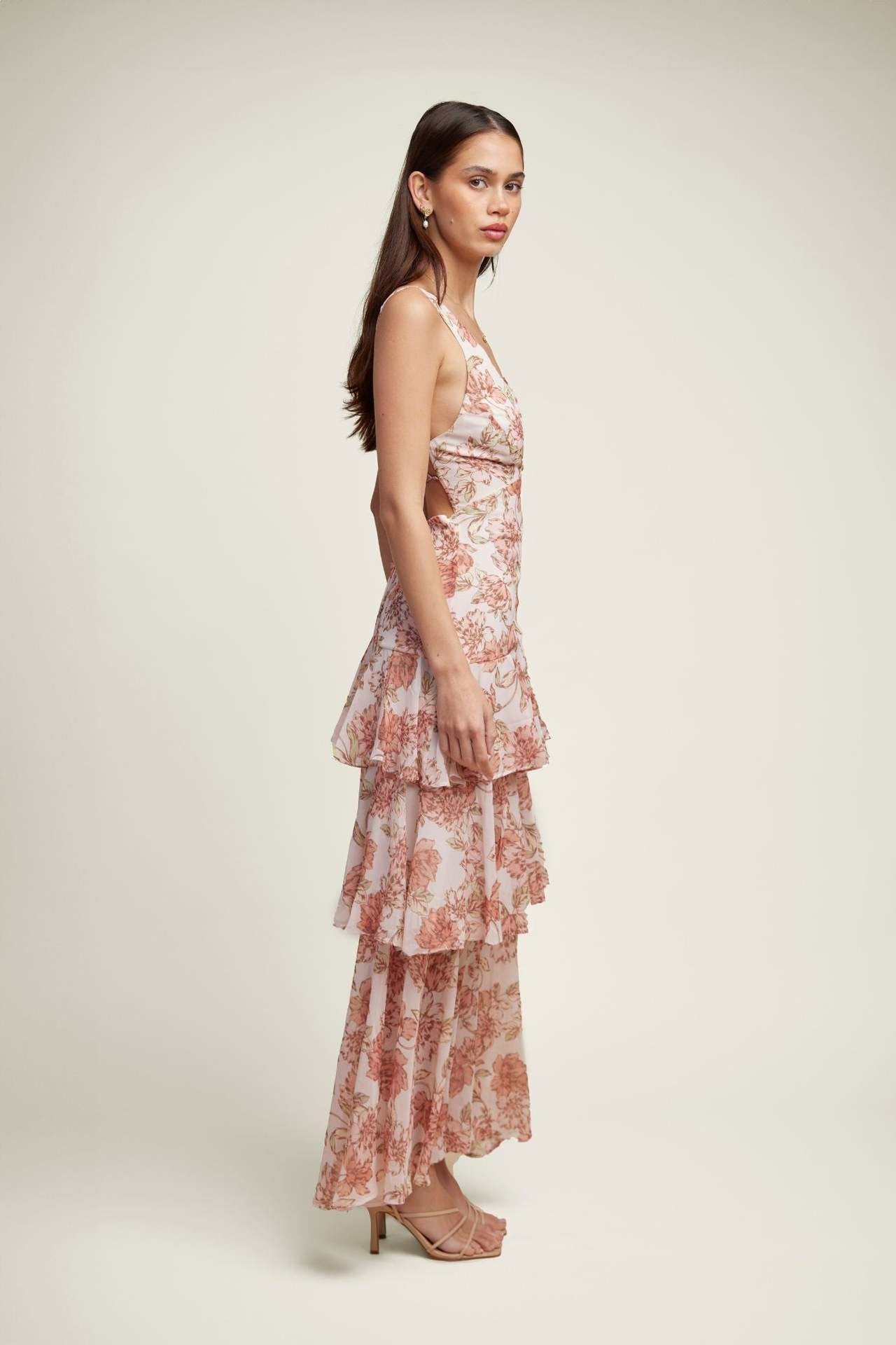 LISA | Vestido largo floral con volantes
