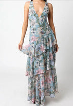 LISA | Vestido largo floral con volantes