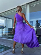 ELISA | Vestido midi plisado de un hombro