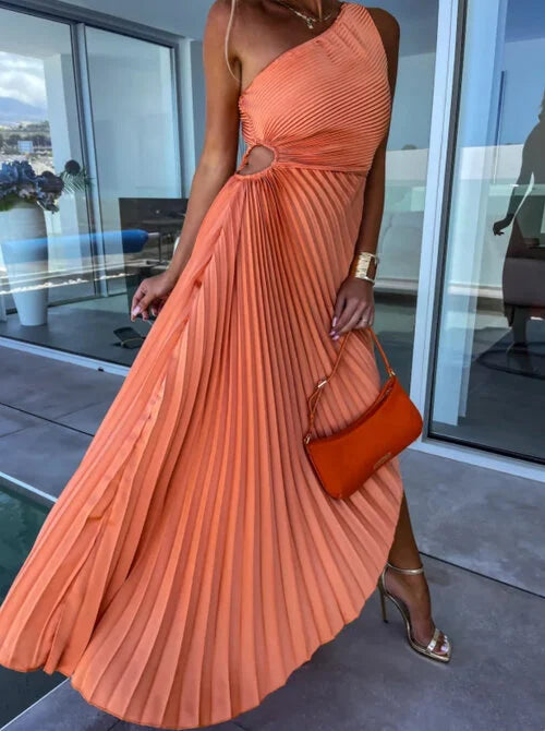 ELISA | Vestido midi plisado de un hombro